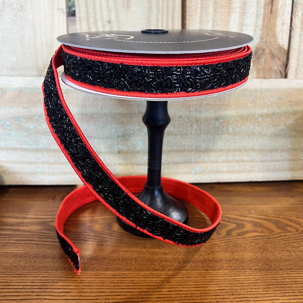 1in by 10y orange and black creepy fuzz wired ribbon, Farrisilk designer ribbon, Halloween ribbon, HR036-87 - MBcraftssupplyco
