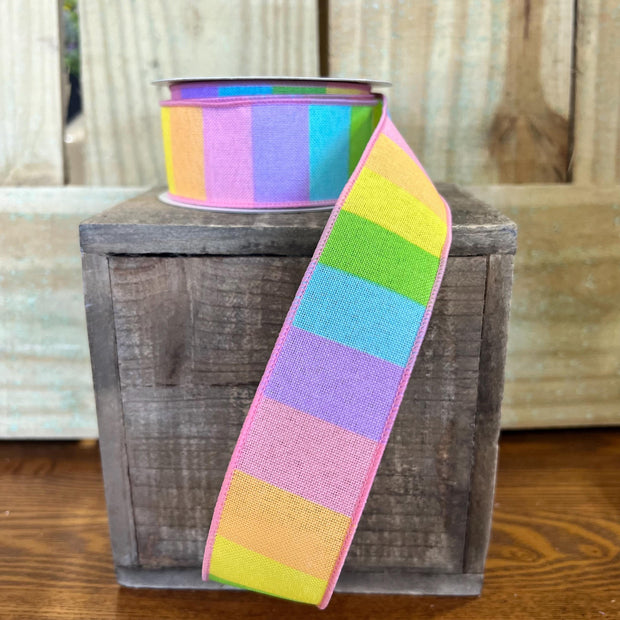 1.5" x 10Y summer pastel stripe Wired Ribbon, wreath making supplies, summer ribbon, RGA10183T - MBcraftssupplyco