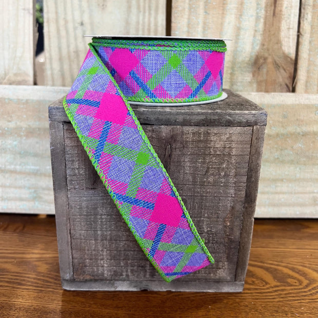 1.5" x 10Y purple summer plaid Wired Ribbon, wreath making supplies, summer ribbon, RGA143213 - MBcraftssupplyco