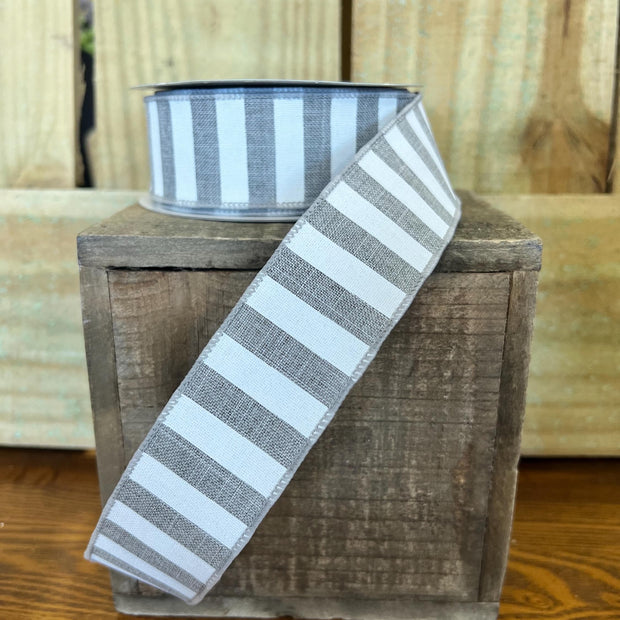 1.5" x 10Y gray stripe Wired Ribbon, wreath making supplies, summer ribbon, spring ribbon, RX91485X - MBcraftssupplyco