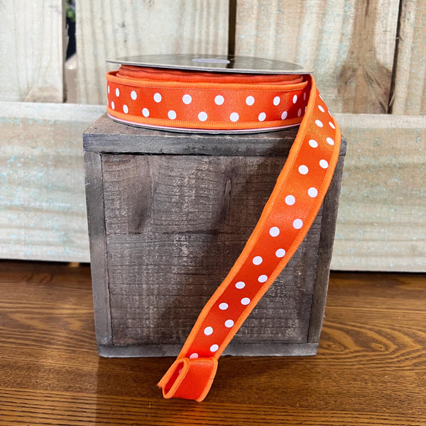 7/8” by 10y orange dot designer ribbon, Halloween ribbon, designer ribbon, Wreath making supply, LX302920 - MBcraftssupplyco
