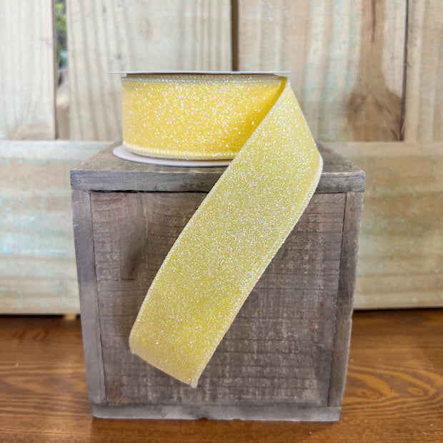 1.5" yellow glitter Wired Ribbon, wreath making supplies, everyday ribbon, spring ribbon, RGA181629 - MBcraftssupplyco