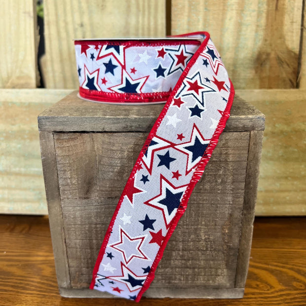 1.5" x 10Y patriotic Stars Wired Ribbon, wreath making supplies, Patriotic ribbon, RGF157927 - MBcraftssupplyco
