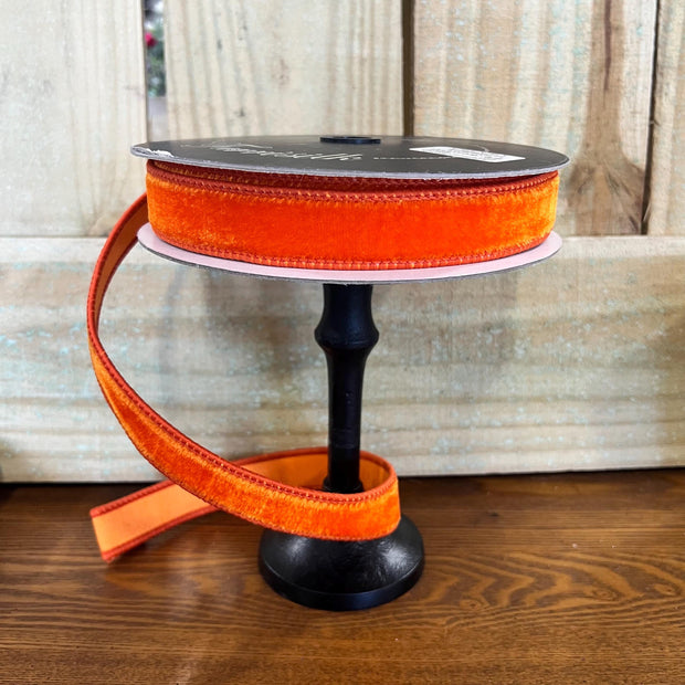 1in by 10y Orange velvet wired ribbon, Farrisilk designer ribbon, Halloween ribbon, RG008-52 - MBcraftssupplyco