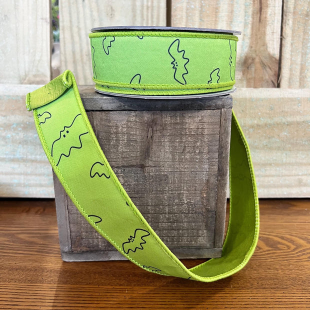 1.5” by 10y lime green bat wired ribbon, Farrisilk designer ribbon, Halloween ribbon, HR051-61 - MBcraftssupplyco