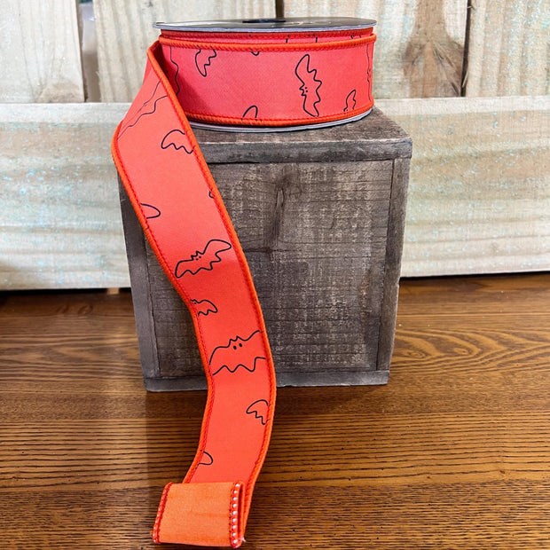 1.5” by 10y orange bat wired ribbon, Farrisilk designer ribbon, Halloween ribbon, HR051-52 - MBcraftssupplyco